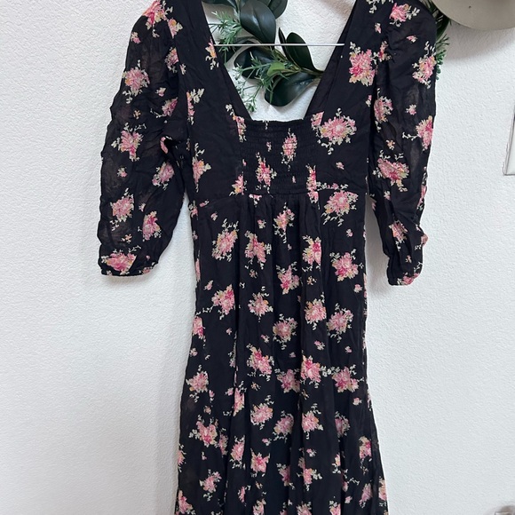 Free People Women's size 0 Black Sea Glass Floral Maxi Dress Lined Boho Flowy - Picture 7 of 16